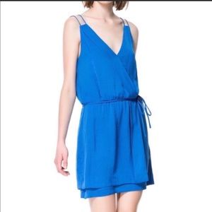 Zara Basic Blue Double Strap Faux Wrap Dress